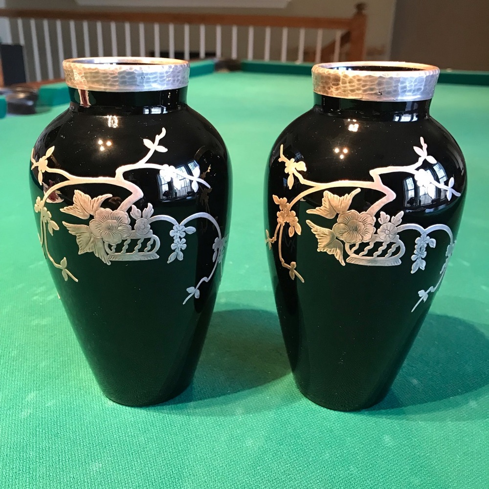 Beautiful Embossed Decorative Vase Set made by “Rockwell Silver Co”